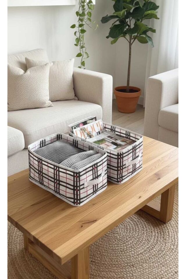 2 Adet Dolap Raf Düzenleyicisi Desenli KulpLu Organizer 45x24.20 Beyaz