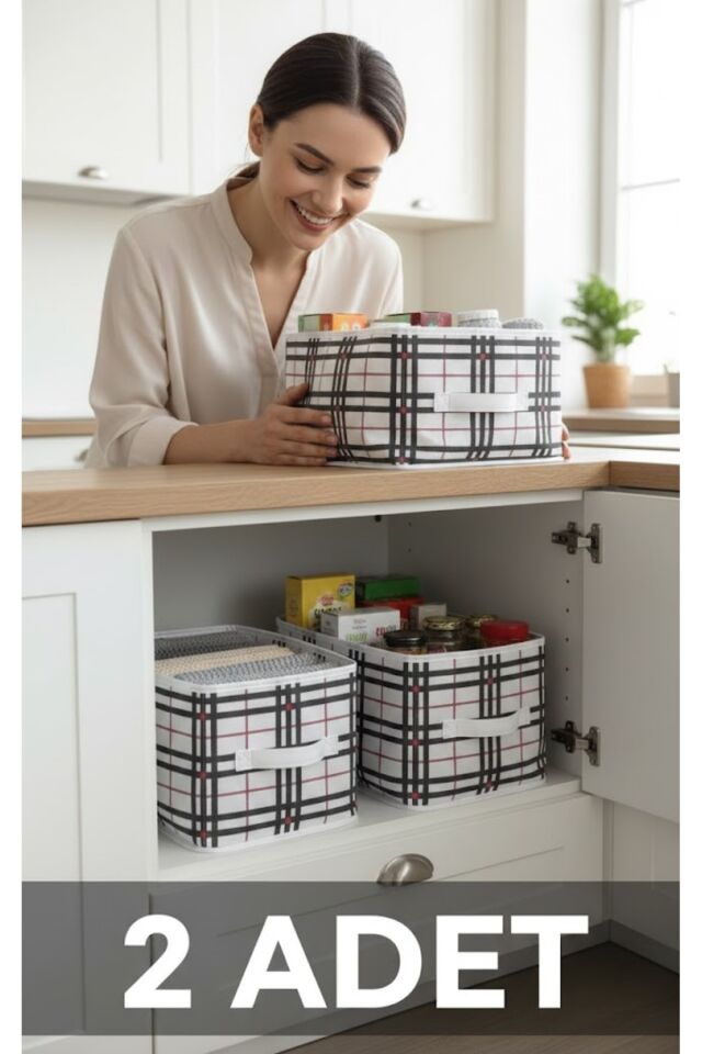 2 Adet Dolap Raf Düzenleyicisi Desenli KulpLu Organizer 45x24.20 Beyaz
