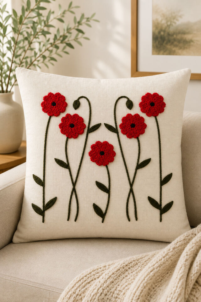4’lü Punch Kırlent Kılıfı Seti – Aynı Renk ve Desen – Dekoratif Keten Kırlent 43x43 cm Bej7