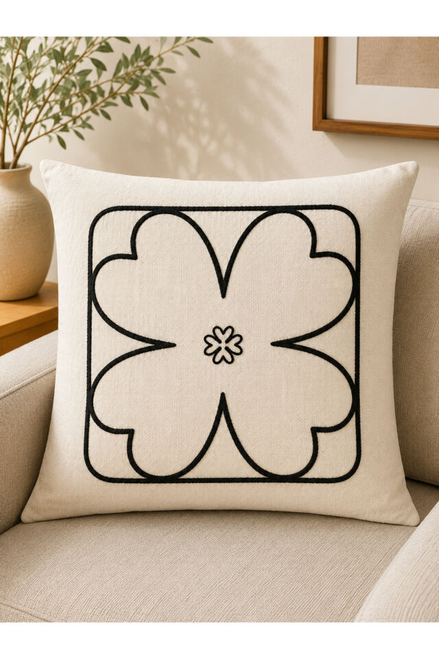 4’lü Punch Kırlent Kılıfı Seti – Aynı Renk ve Desen – Dekoratif Keten Kırlent 43x43 cm Bej12