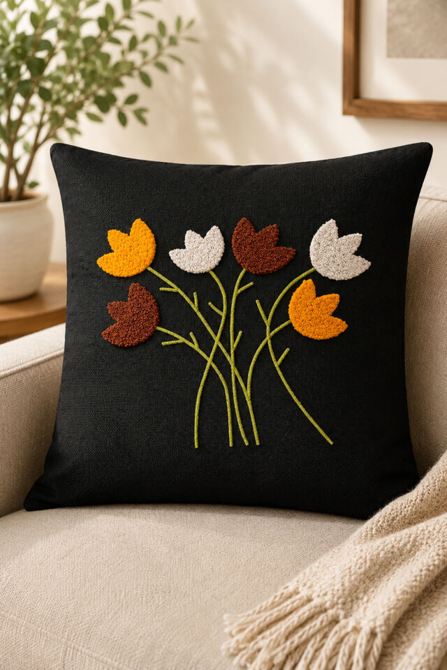 4’lü Punch Kırlent Kılıfı Seti – Aynı Renk ve Desen – Dekoratif Keten Kırlent 43x43 cm Bej8