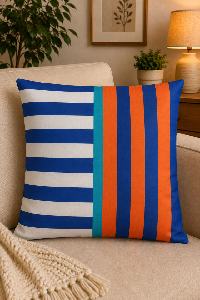 Dijital Baskılı Dekoratif Kırlent Kılıfı 43x43 cm – Modern Desenli Keten Dokulu Bej46