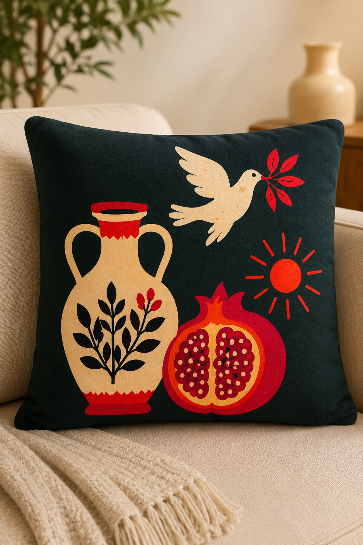 Dijital Baskılı Dekoratif Kırlent Kılıfı 43x43 cm – Modern Desenli Keten Dokulu Bej32