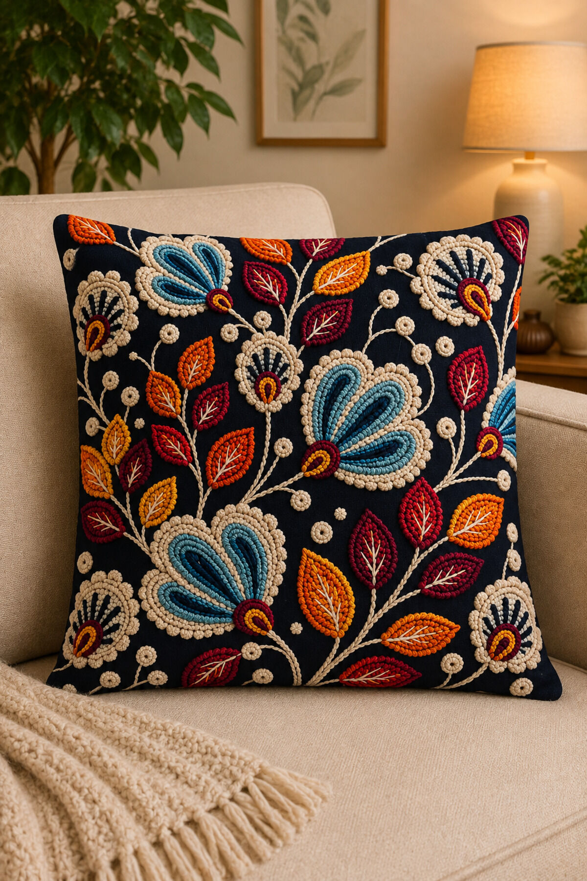 Dijital Baskılı Dekoratif Kırlent Kılıfı 43x43 cm – Modern Desenli Keten Dokulu Bej38