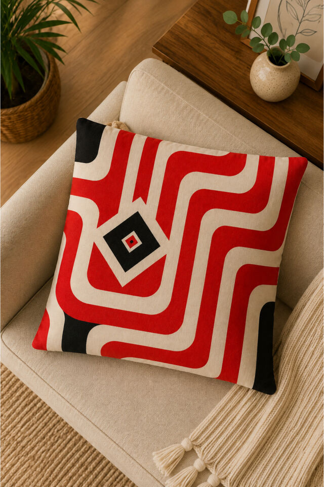 Dijital Baskılı Dekoratif Kırlent Kılıfı 43x43 cm – Modern Desenli Keten Dokulu Bej47