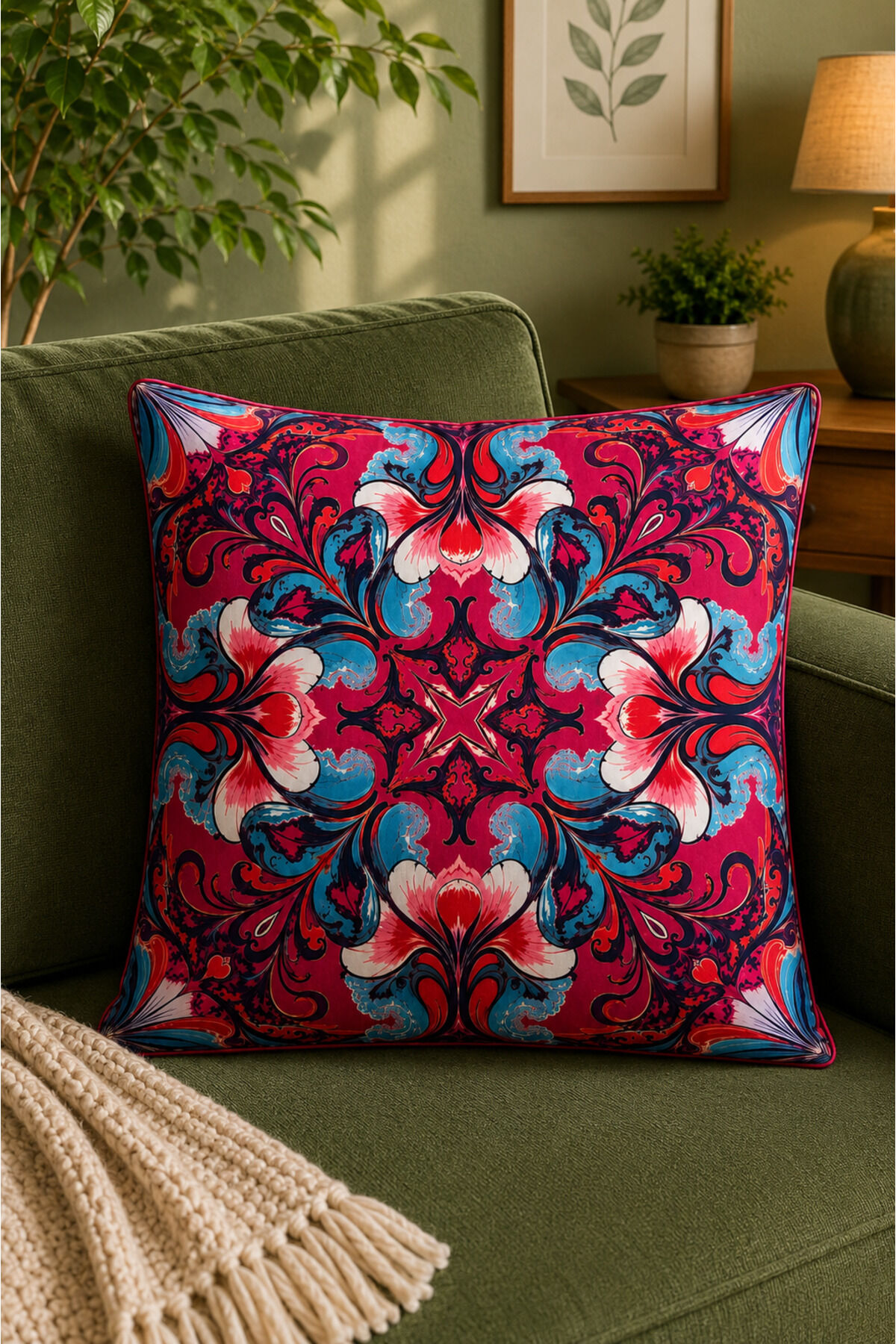 Dijital Baskılı Dekoratif Kırlent Kılıfı 43x43 cm – Modern Desenli Keten Dokulu Bej45