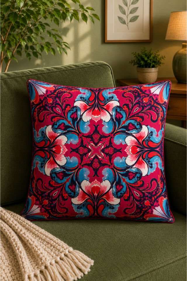 Dijital Baskılı Dekoratif Kırlent Kılıfı 43x43 cm – Modern Desenli Keten Dokulu Bej45