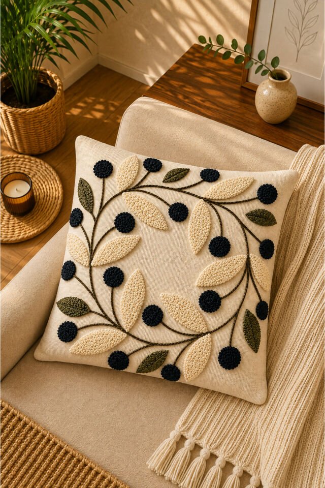 Dijital Baskılı Dekoratif Kırlent Kılıfı 43x43 cm – Modern Desenli Keten Dokulu Bej26