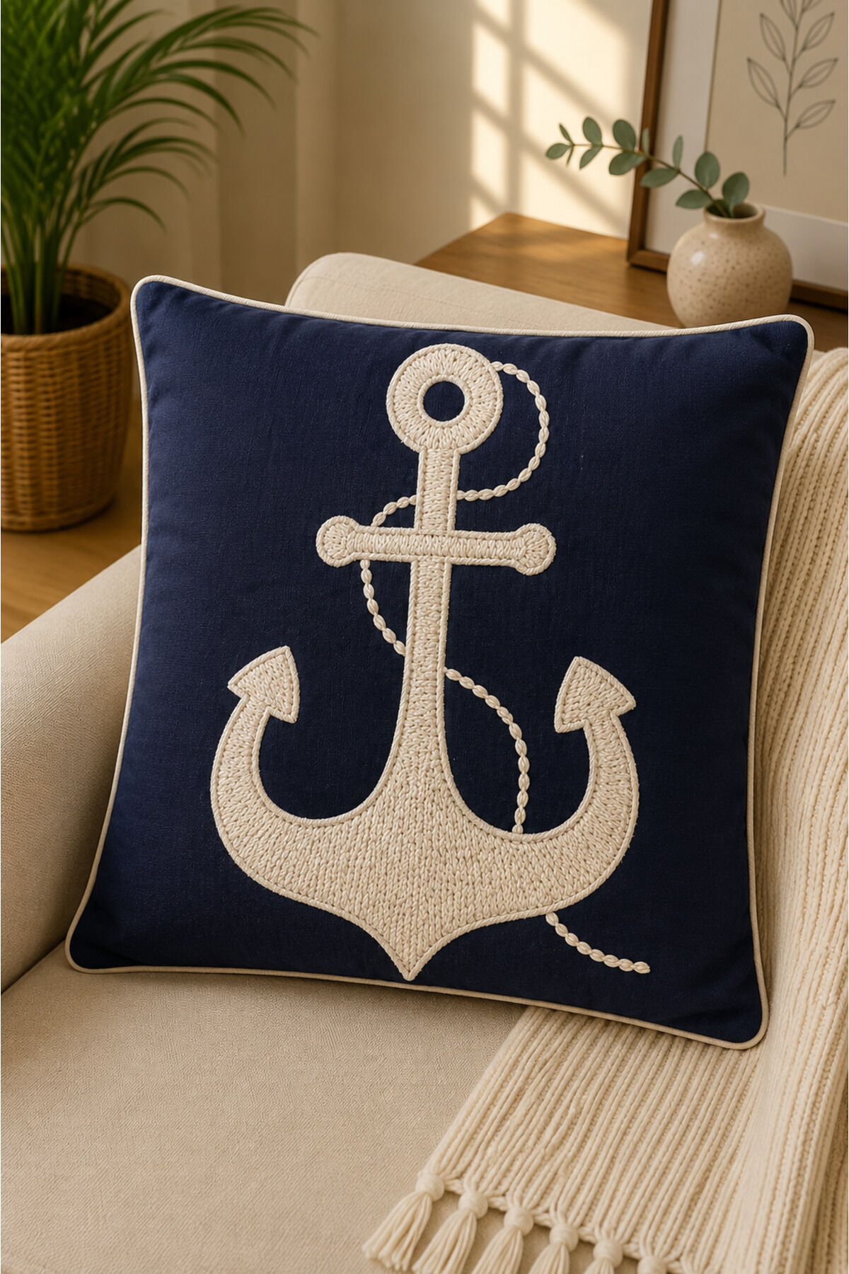 Dijital Baskılı Dekoratif Kırlent Kılıfı 43x43 cm – Modern Desenli Keten Dokulu Bej18