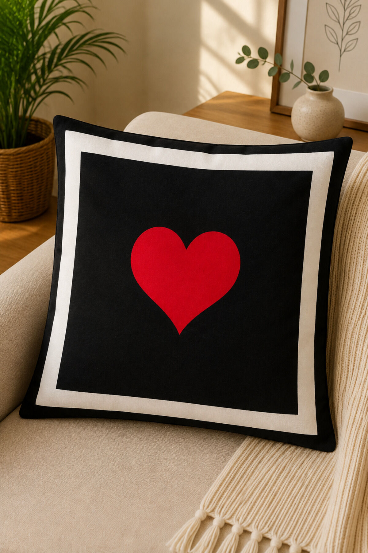 Dijital Baskılı Dekoratif Kırlent Kılıfı 43x43 cm – Modern Desenli Keten Dokulu Bej13