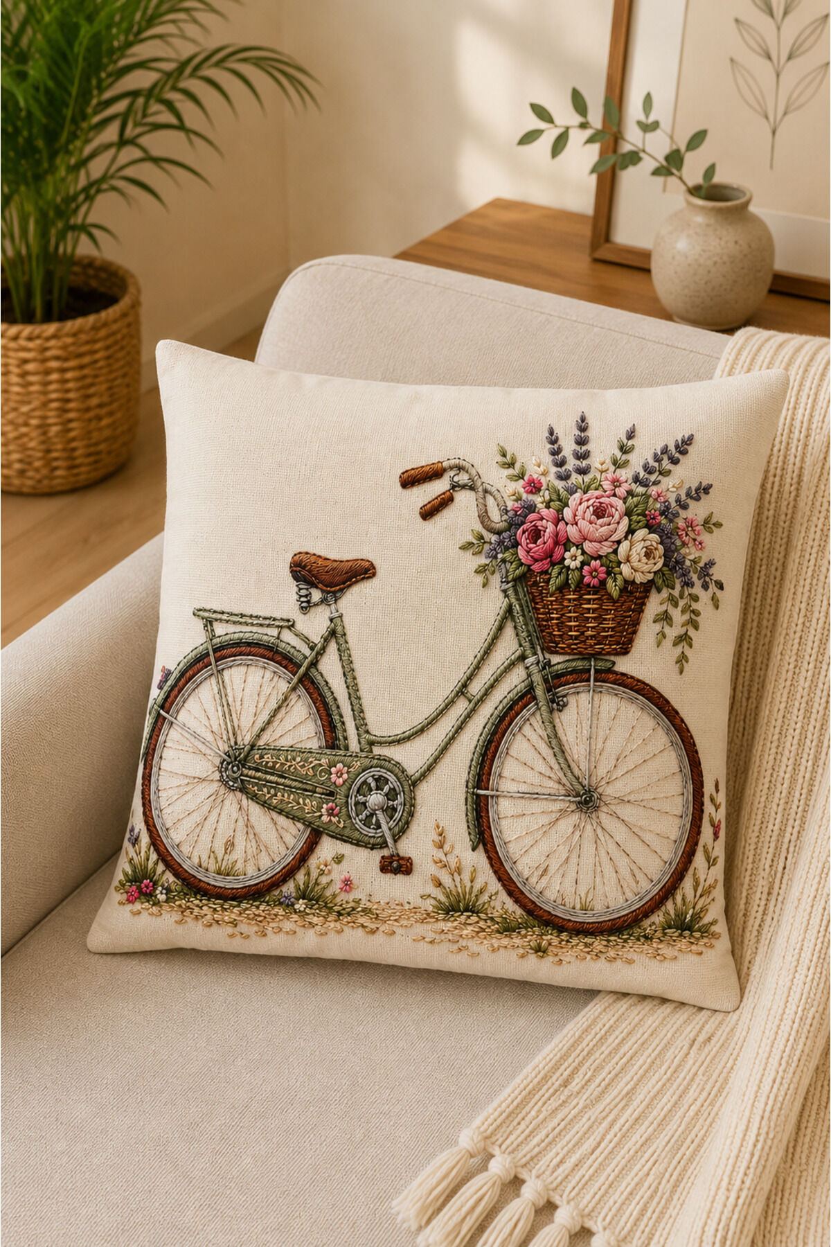 Dijital Baskılı Dekoratif Kırlent Kılıfı 43x43 cm – Modern Desenli Keten Dokulu Bej3