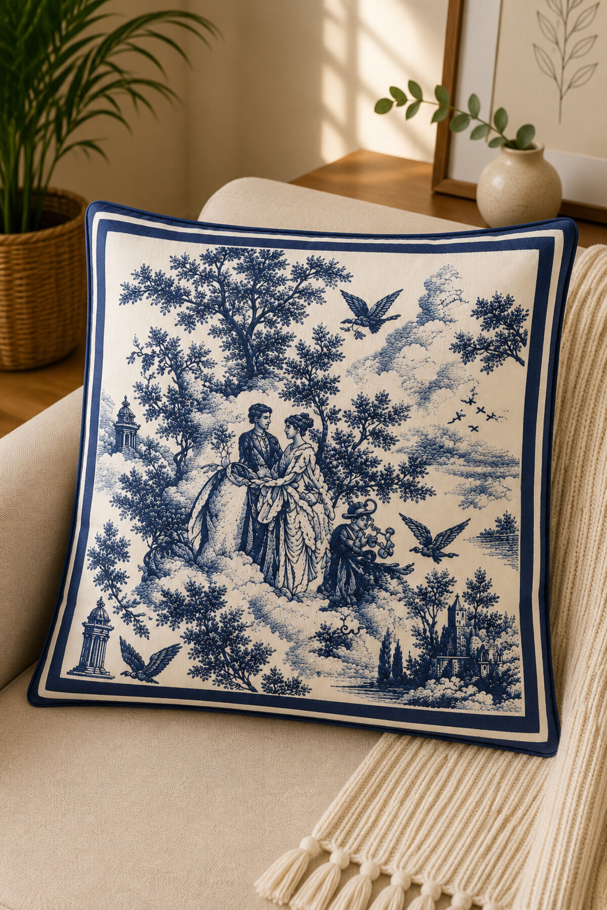 Dijital Baskılı Dekoratif Kırlent Kılıfı 43x43 cm – Modern Desenli Keten Dokulu Bej14