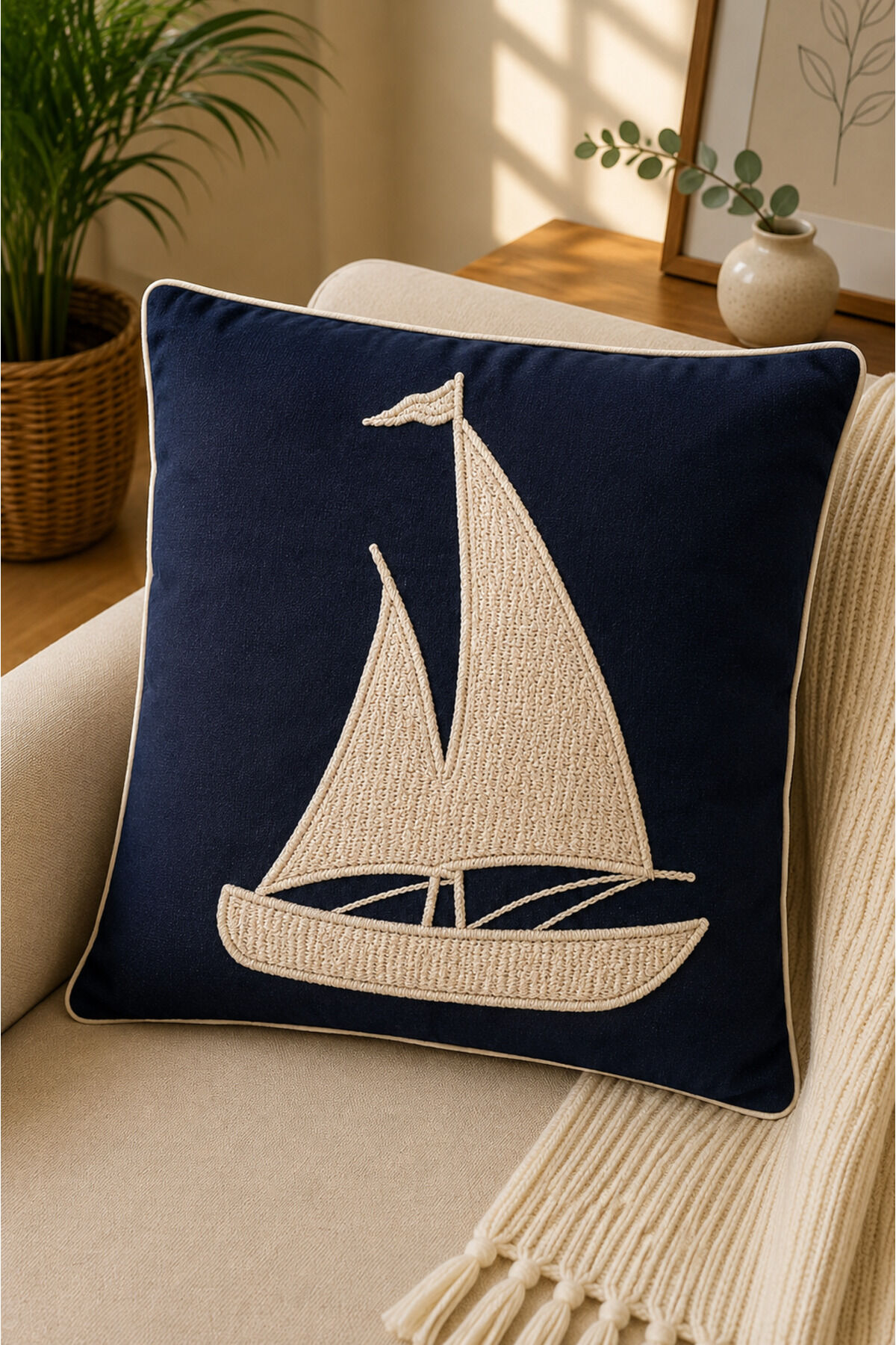 Dijital Baskılı Dekoratif Kırlent Kılıfı 43x43 cm – Modern Desenli Keten Dokulu Bej15