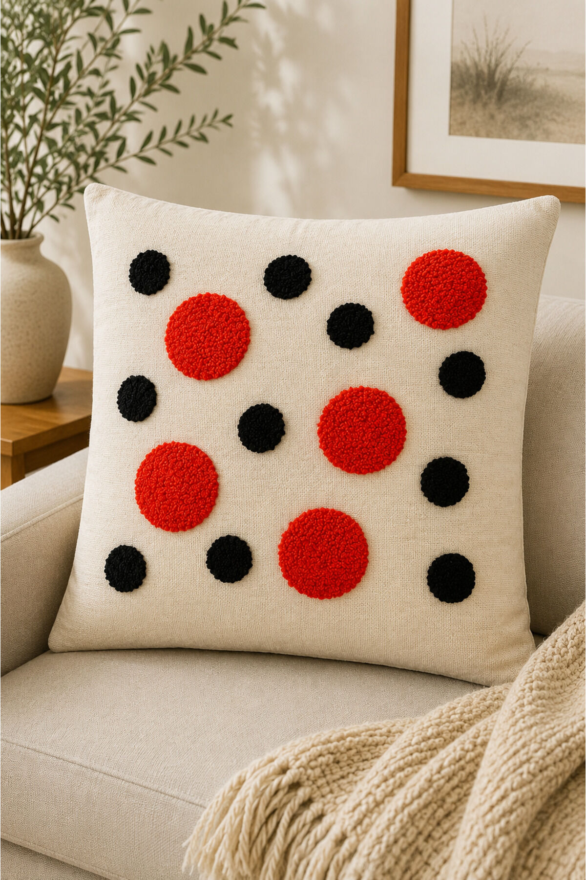 Dekoratif Punch Kırlent Kılıfı Keten Kumaş Gizli Fermuarlı 43x43 Ekru17