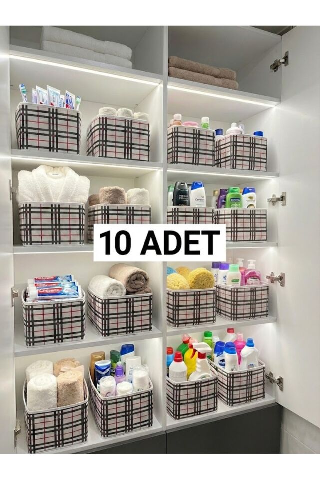 10 Adet Dolap Raf Düzenleyicisi Desenli KulpLu Organizer 45x24.20