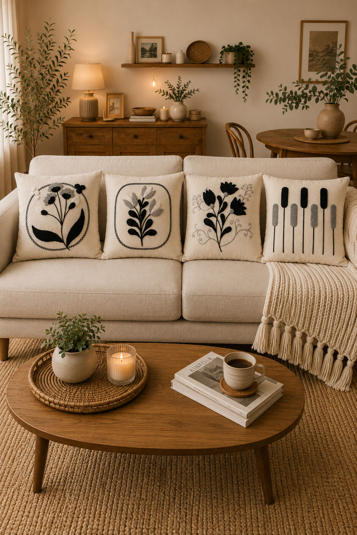 4’lü Punch Kırlent Kılıfı Seti 43x43 cm – Keten Kumaş Dekoratif Koltuk Kırlenti